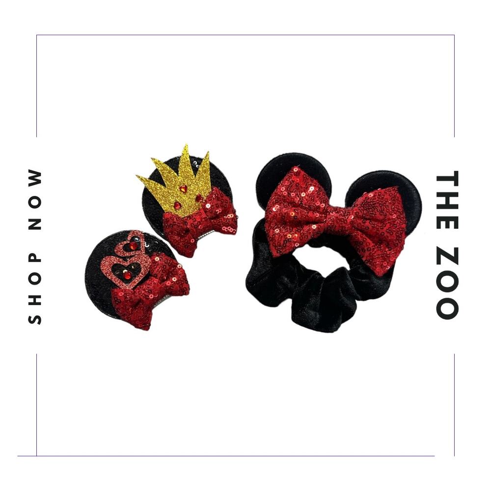 Mouse Ear Hair Clips and Scrunchie Queen‎ of Hearts